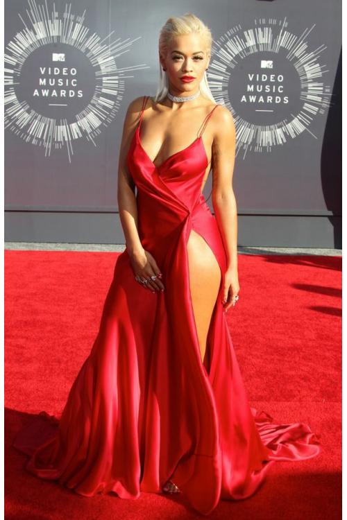 Sexy Backless Split High Thigh Long Satin Red Prom Dress 