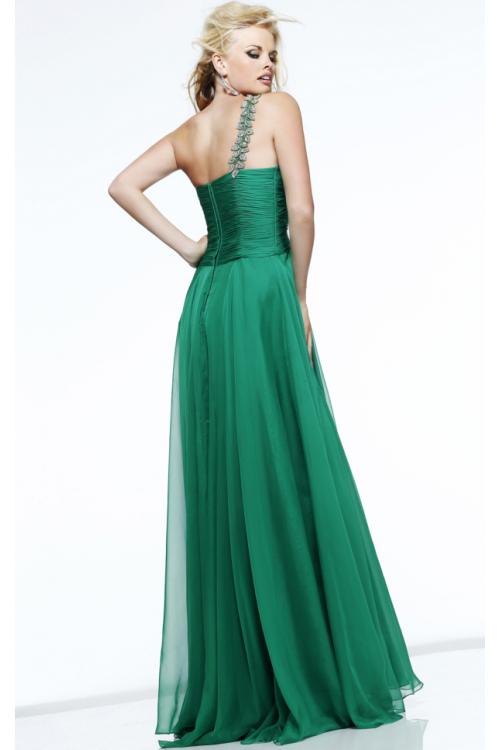  A-line One Shoulder Sleeveless Beading Ruching Floor-length 2017 Long Chiffon  Prom Dresses