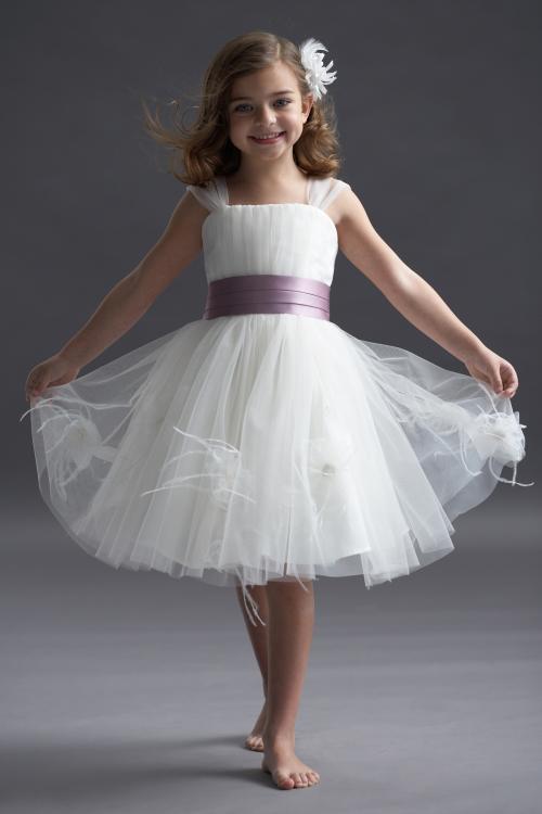 Nectarean Ball Gown Straps Hand Made Flowers Knee-length Tulle Flower Girl Dresses