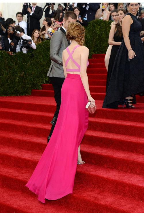 Emma Stone 2014 Met Ball Red Carpet Two Piece Split Chiffon Prom Dress 