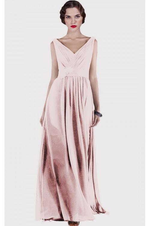 V-neck Natural Chiffon Floor-length A-line Bridesmaid Dresses