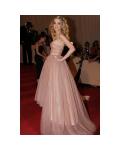 High Low Strapless Ruching High Low Tulle Prom Dress with Ribbon 