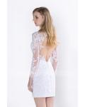  Sheath/Column Bateau Long Sleeve Lace Pleated Short/Mini Short Prom Dress 