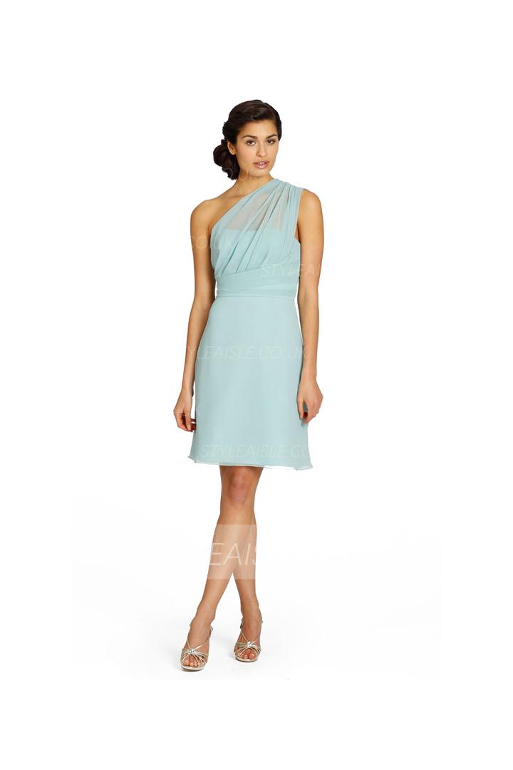 One Shoulder Sleeveless Chiffon A-line Mint Bridesmaid Dresses