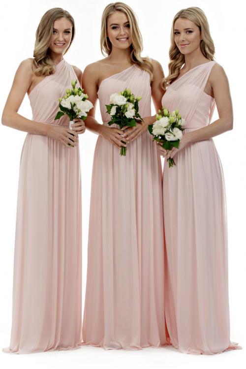  A-line One Shoulder Sleeveless Pleated Long Chiffon Bridesmaid Dress 