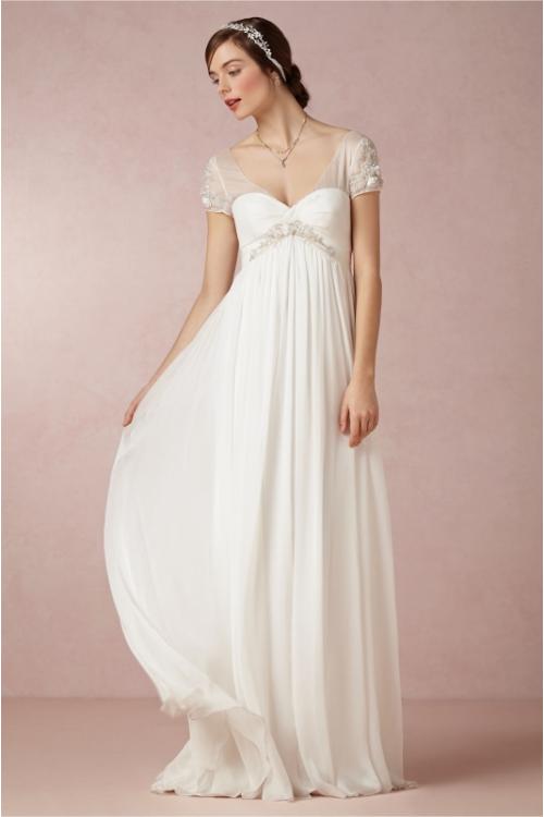 Beach Short Sleeved V Neck Lace Appliqued Crystal Detailing A-line Chiffon Wedding Dress 
