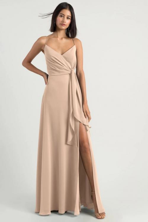 Simple Spaghetti Straps Sleeveless Empire Waist Split Floor-length Long Chiffon Bridesmaid Dresses