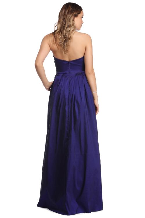 Strapless Sweetheart Long Royal Blue Satin Prom Dress with Pockets