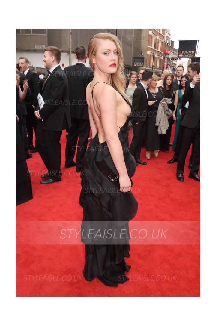 Sexy Camilla Kerslake Backless Spaghetti Straps Long Cascading Ruffled Chiffon Prom Dress 