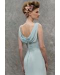 Cowl Neck Sheath Long Chiffon Bridesmaid Dress with Buttons 