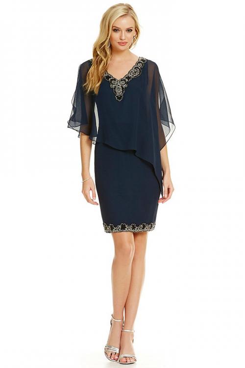 V-neck Half-Sleeves Beaded Short/Mini Chiffon Mother of the Bride Dresses