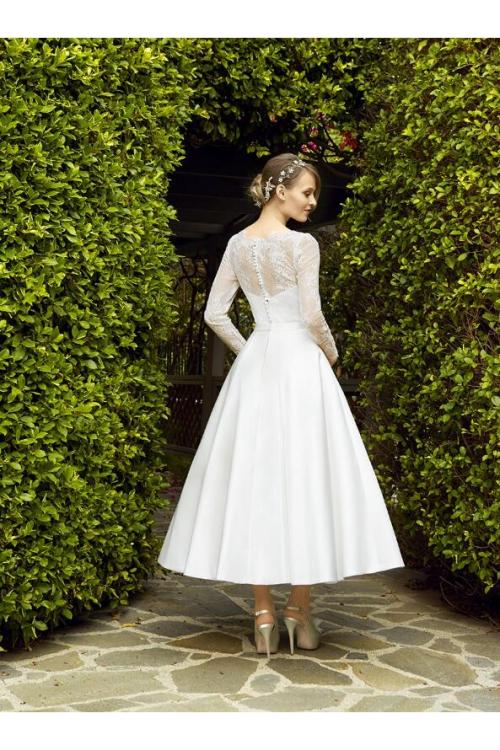 Vintage Tea Length Short Wedding Dress Long Sleeves with Ribbon