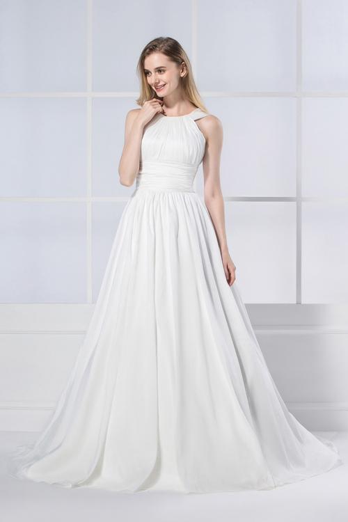 Simple Vintage Shoulder Straps Pleated Long Taffeta Wedding Dress 