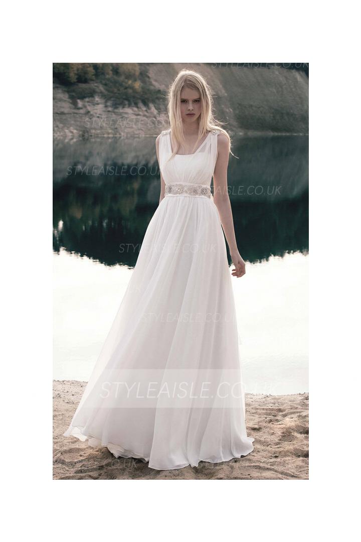 Shoulder Straps Crystal Detailing A-line Chiffon Wedding Dress 