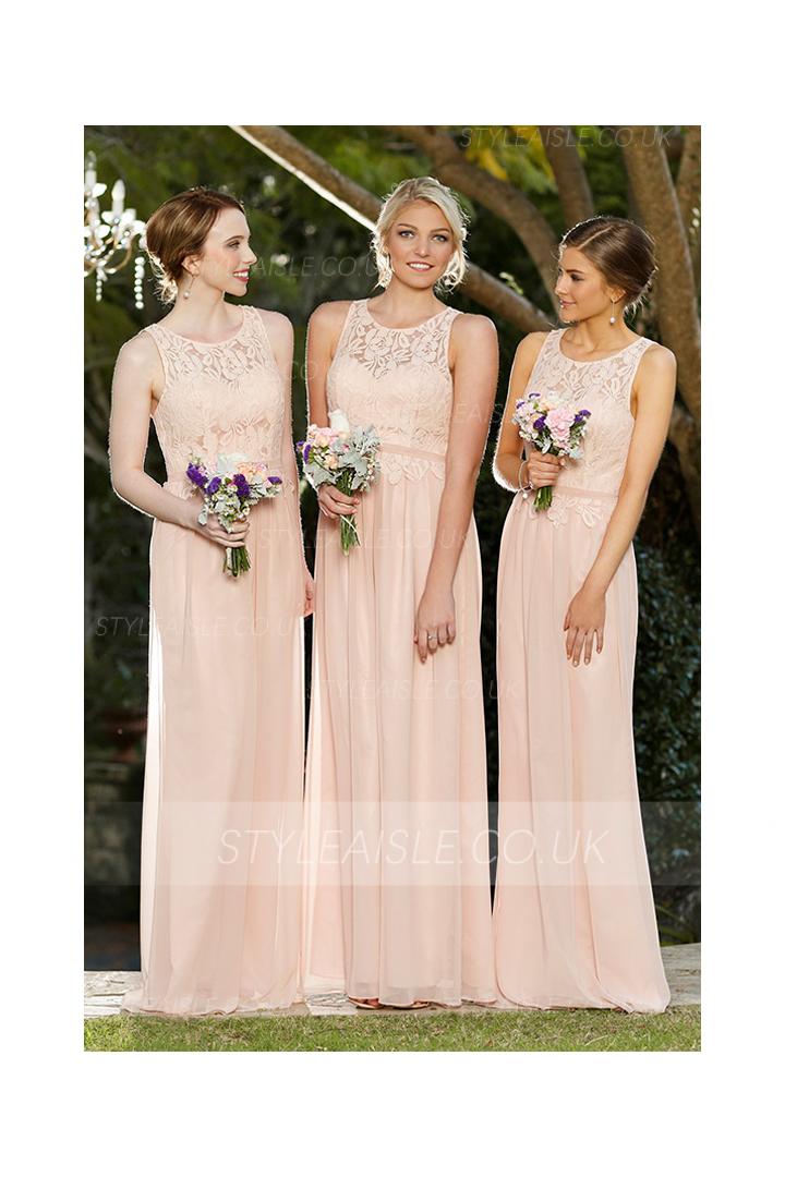 Vinatge Inspired Keyhole Back Long Chiffon Bridesmaid Dress
