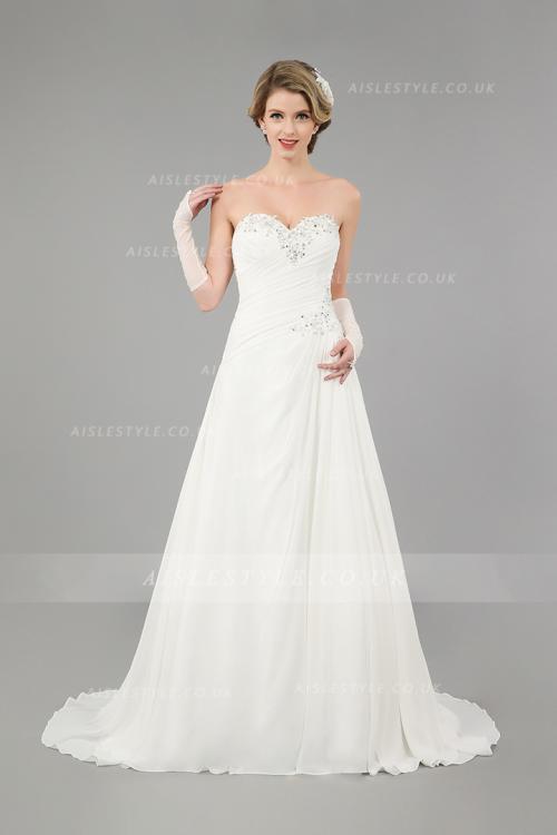 Sparkly Empire Long A-line White Chiffon Wedding Dress