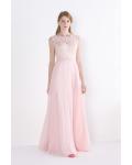  A-line Bateau Neck Sleeveless Lace Long Chiffon Bridesmaid Dress