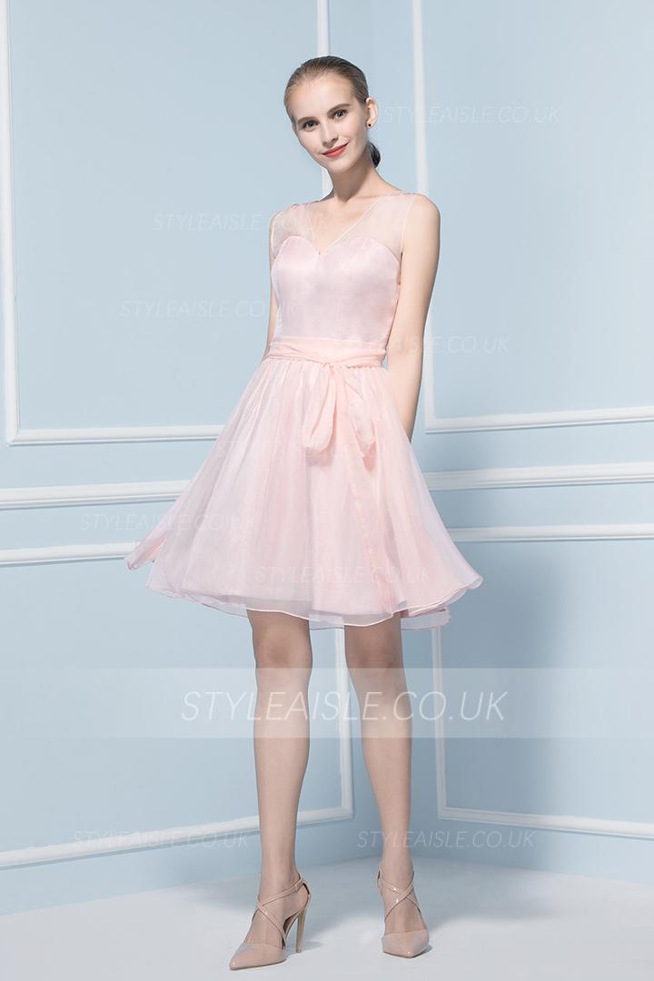 Sleeveless V Neck Knee Length Chiffon Bridesmaid Dress 
