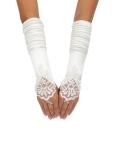 Long Ivory Fold Embroidered Wedding Gloves With Sequins and Pearls 8BL