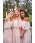 Simple Off Shoulder Blush Pink Long Bridesmaid Dress