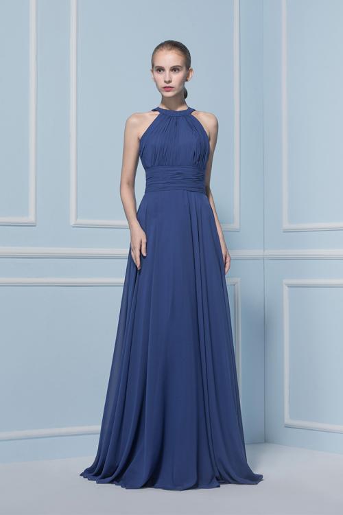  A-line Halter Sleeveless Floor-length Chiffon Bridesmaid Dress