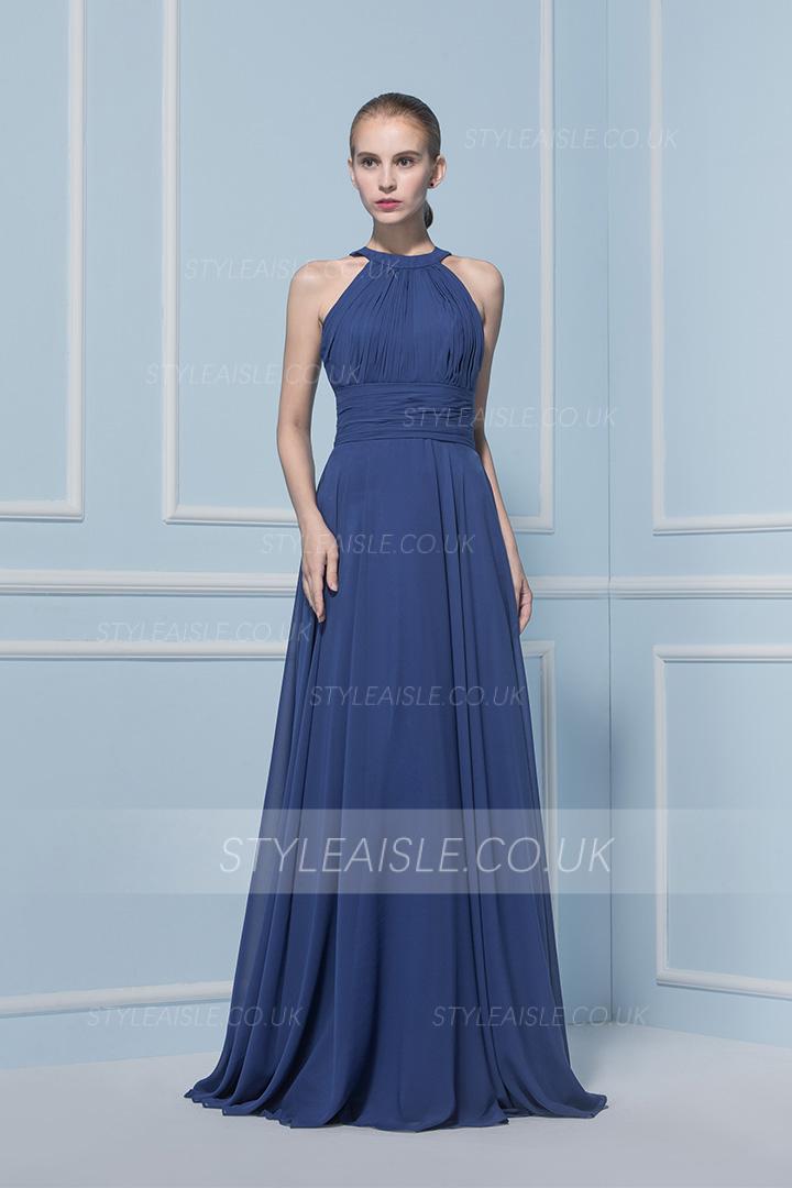  A-line Halter Sleeveless Floor-length Chiffon Bridesmaid Dress