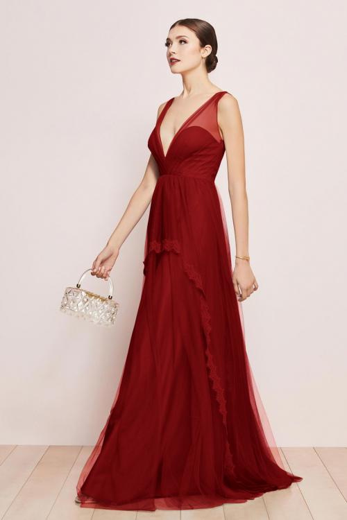  A-line V-neck Sleeveless Lace Floor-length Dusty Blue Long Tulle Prom Dresses