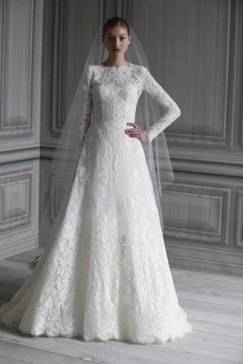 High Neck Lace Patterns Long Sleeved Ball Gown Lace Wedding Dress 