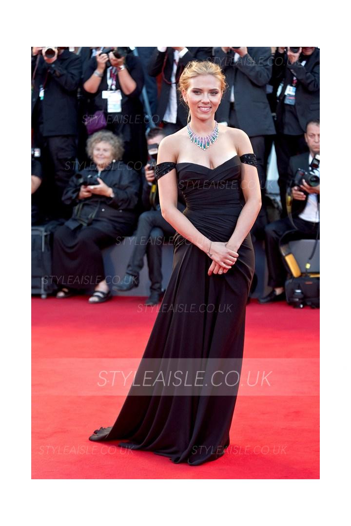 Balck Sheath Sequin Off Shoulder Long Prom Dress 