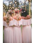 Simple Off Shoulder Blush Pink Long Bridesmaid Dress