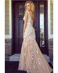  Mermaid Bateau Neck Sleeveless Lace Appliques Sweep/Brush Train Long Tulle Prom Dress