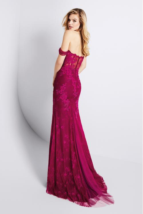 Off Shoulder Split Long Lace Tulle Prom Dress