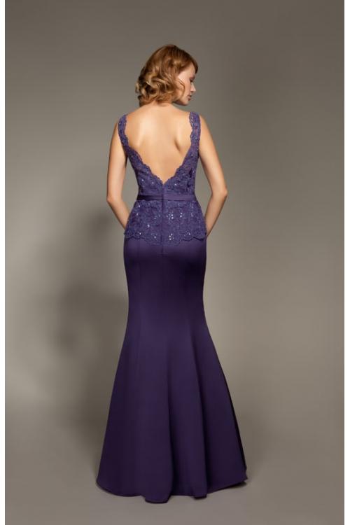 Bateau Neck Sequin Beaded Lace Bodice Sheath Long Satin Mother of the Bride Dress 