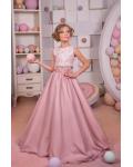 Two Piece Sleeveless Jewel Neck Lace Long Chiffon Flower Girl Dress 