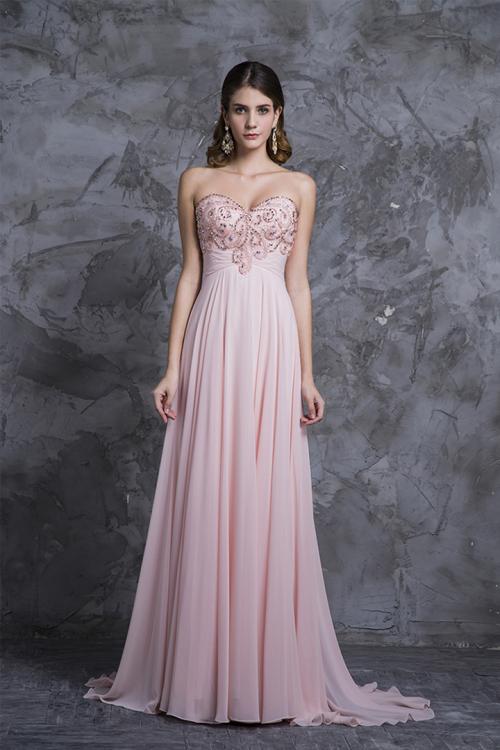 Sweetheart Sleeveless Beading Floor length Long Chiffon Prom Dress