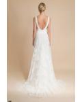Sexy Ivory A-line Deep V-neck Sleeveless Lace Sweep Train Long wedding dresses