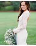 Deep V Neck Long Fit Flared Country Rustic Lace Wedding Dress with Long Sleeves 