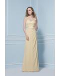 Sleeveless illusion Bateau Neck Lace Bodice Long Sheath Daffodil Chiffon Bridesmaid Dress 