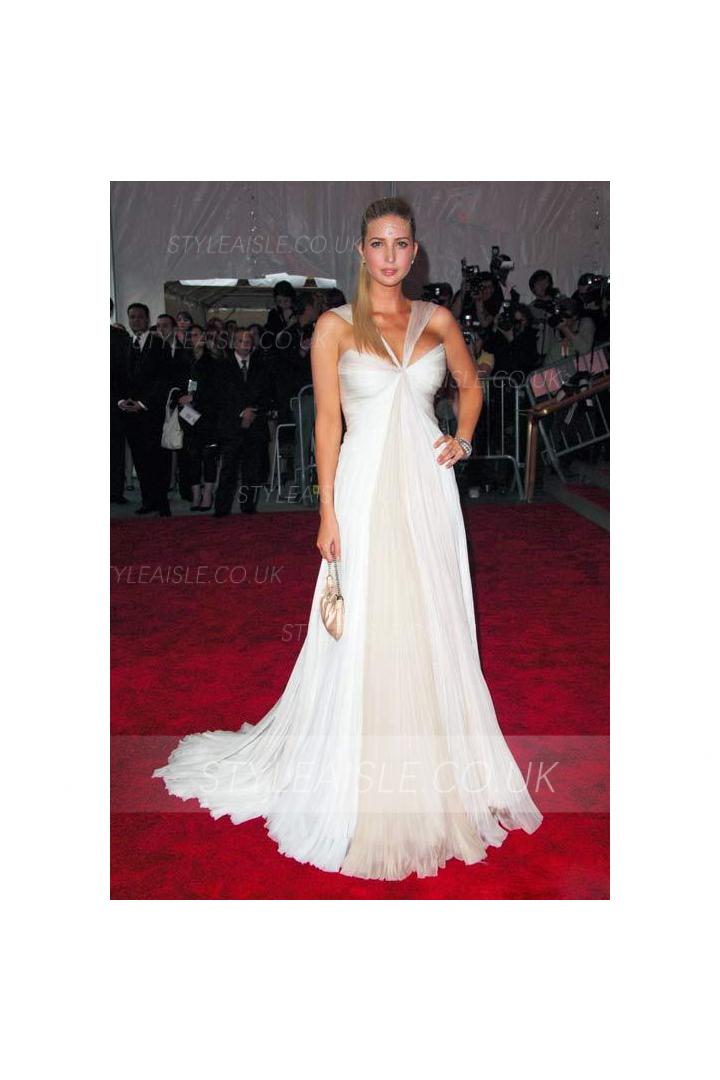 Elegant Empire Shoulder Straps Long Pleatded Chiffon Prom Dress 