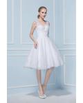 V Neck Sleeveless Short Lace Patterns Wedding Dress 