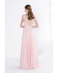  A-line Bateau Neck Sleeveless Lace Long Chiffon Bridesmaid Dress