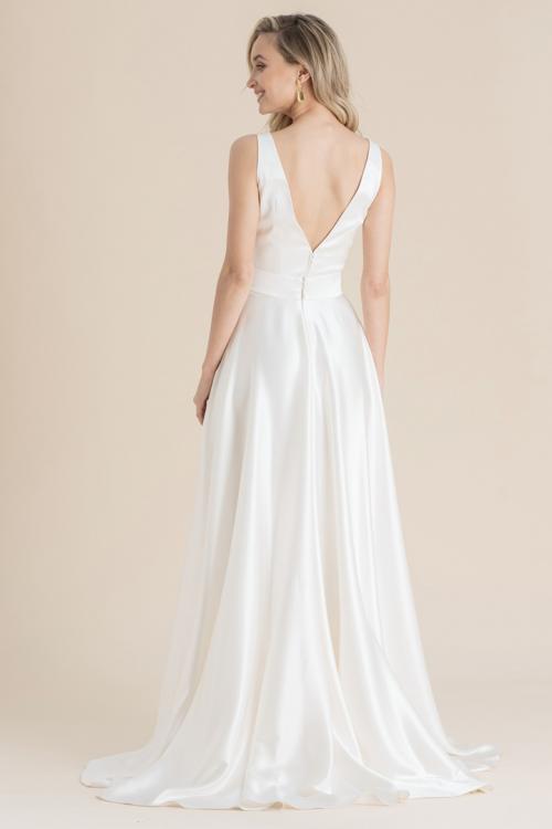 Two Piece A-line V-neck Sleeveless Sweep/Brush Train Long Wedding Dresses