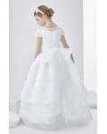 Short Sleeve Ball Gown Short Sleeve Long First Communion Dress with Bow 