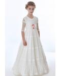 Vintage Jewel Neck 3/4 Sleeved Lace First Communion Dress with Flower 