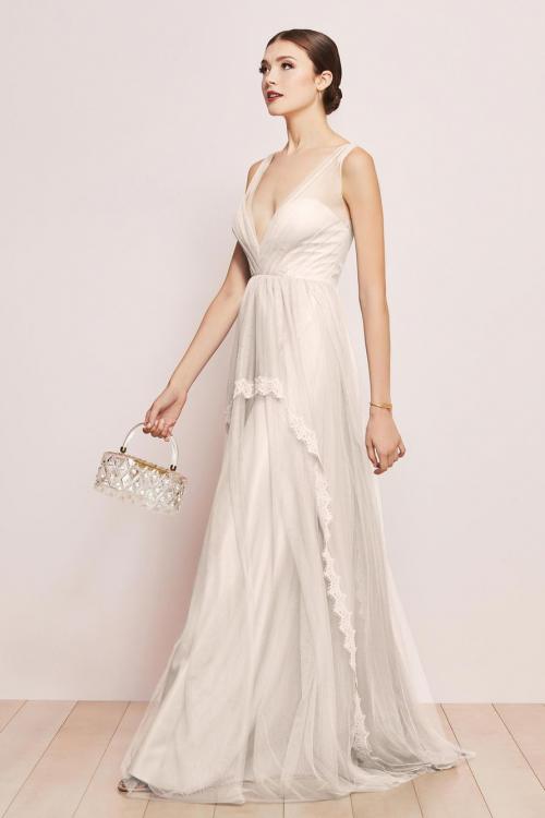  A-line V-neck Sleeveless Lace Floor-length Dusty Blue Long Tulle Prom Dresses