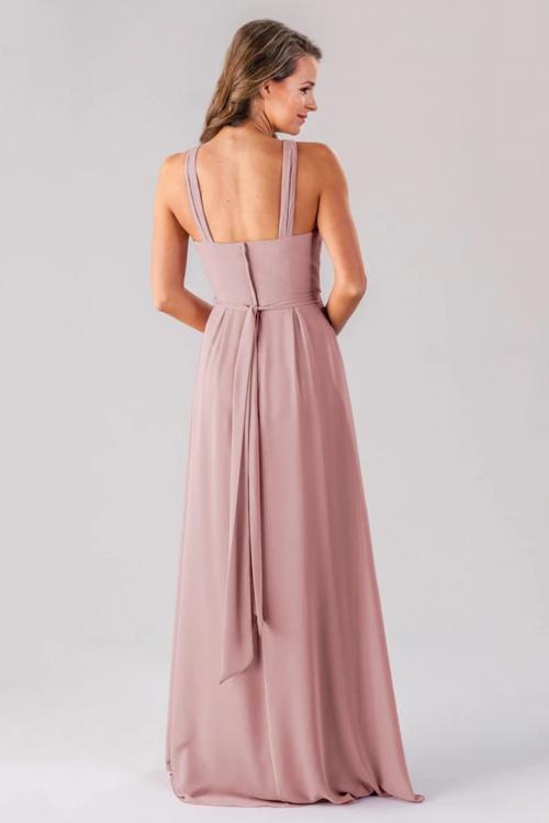  A-line Shoulder Straps Sleeveless Ruching Floor-length Long Chiffon Criss-cross Neckline Bridesmaid Dresses