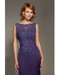 Bateau Neck Sequin Beaded Lace Bodice Sheath Long Satin Mother of the Bride Dress 