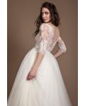 3/4 Lace Sleeves Ball Gown Tulle Wedding Dress with Ribbon 