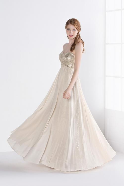 Beading Strapless A-line Long Chiffon Prom Dress 