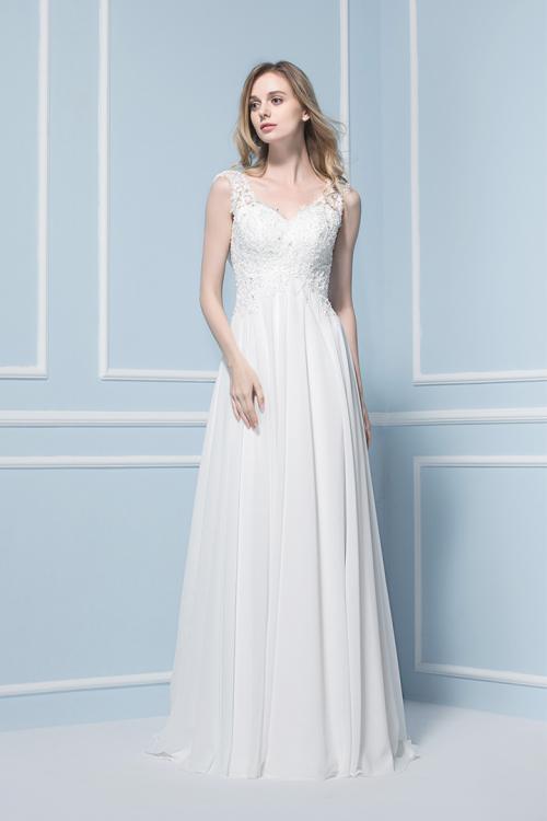 Elegant V-neck Sequin Lace Sweep/Brush Train Chiffon Wedding Dresses